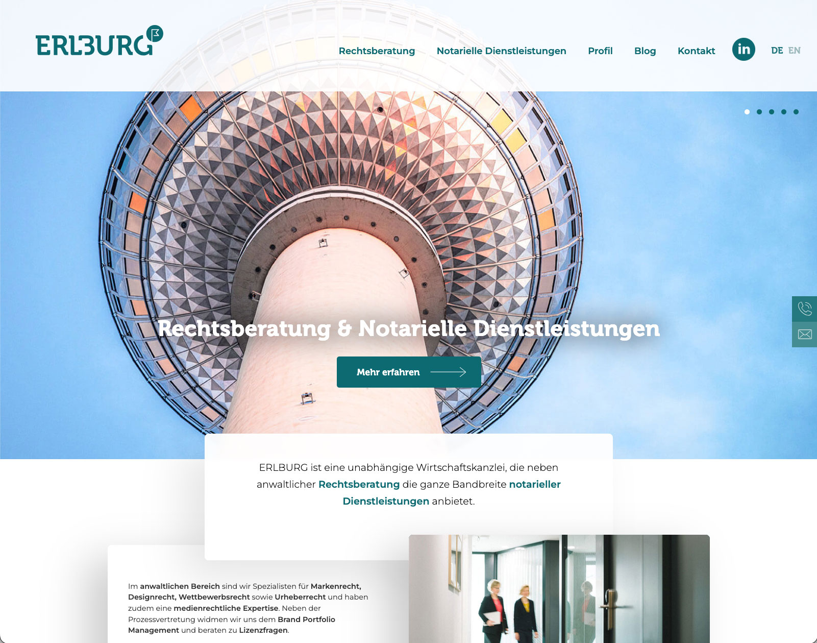 Website von ERLBURG mit anwaltlichen und notariellen Leistungen