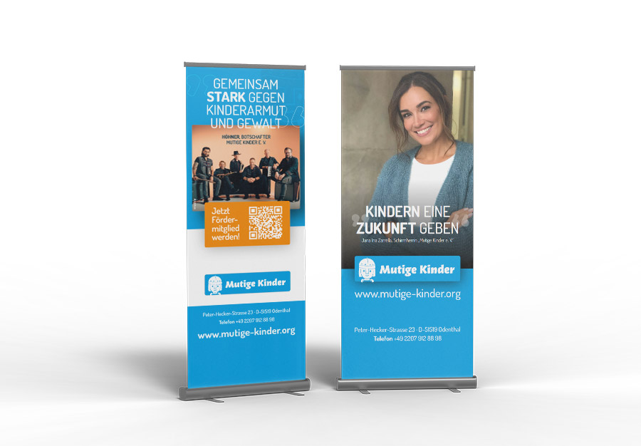 Roll-up-Displays von Mutige Kinder e. V. für Veranstaltungen und Spendenaktionen